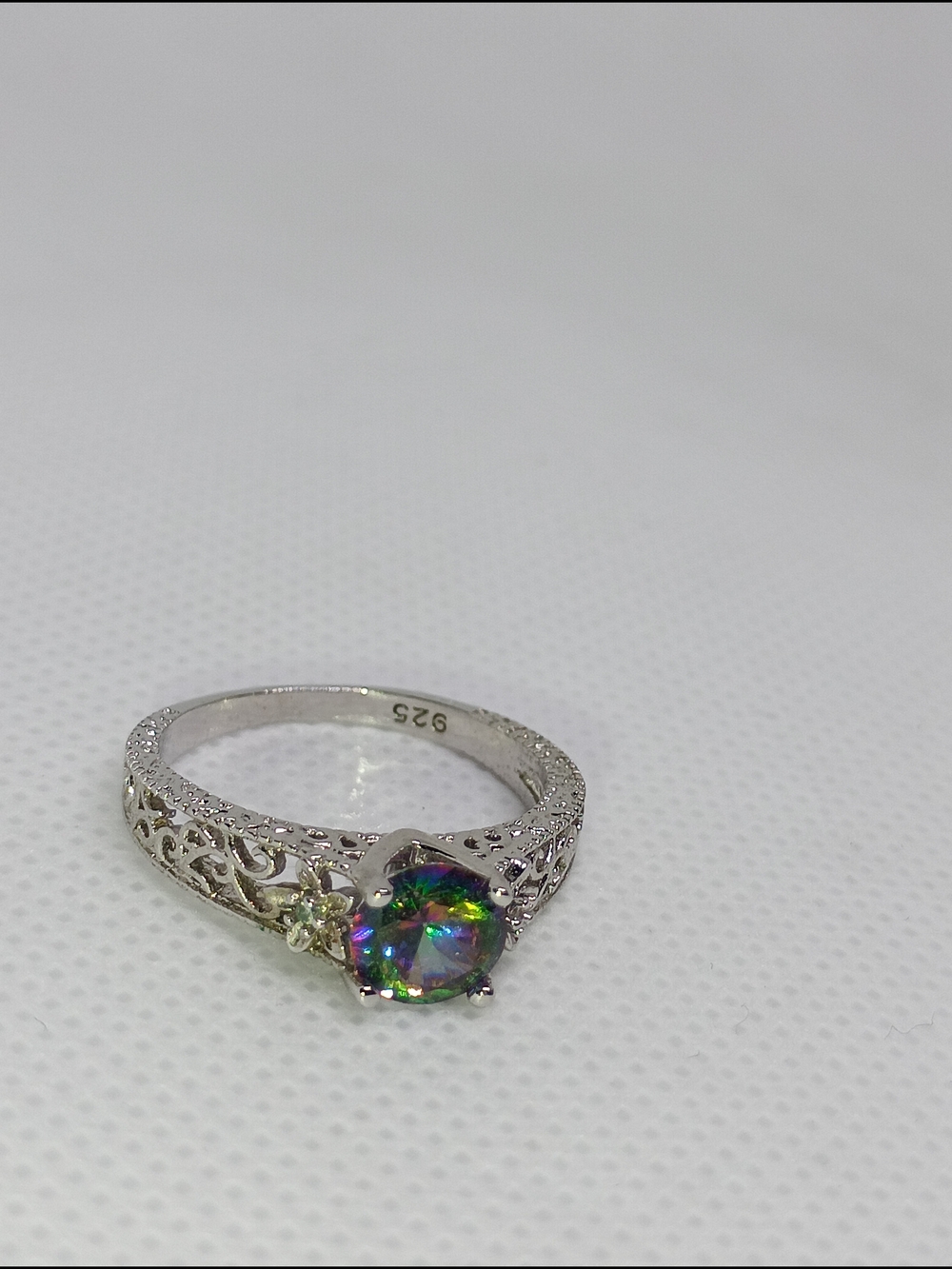 Stainless Steel 925 Silver Mystic Topaz Filigree Ring - Rainbow
